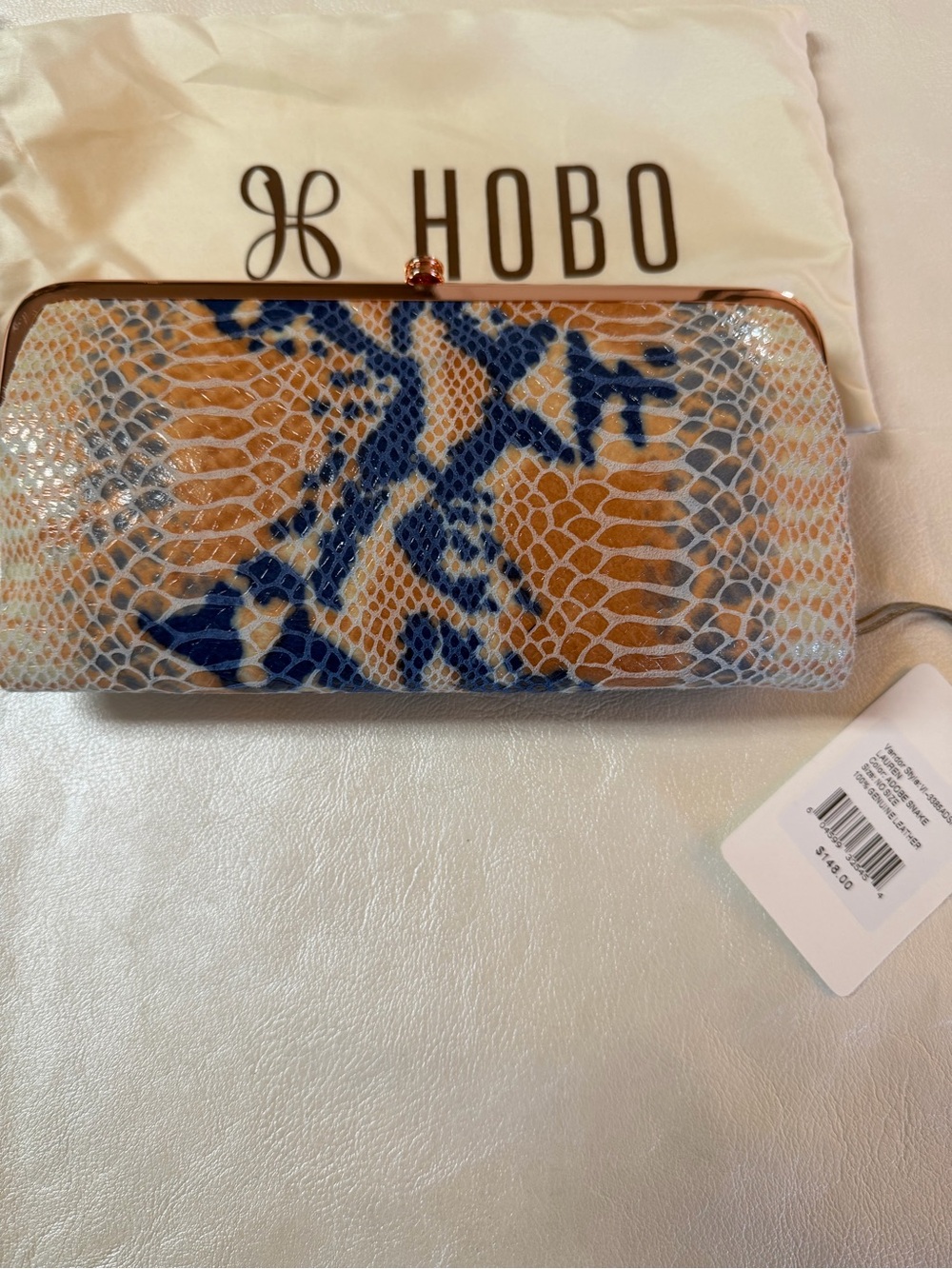 HOBO Blue and Orange Snakeskin-Pattern Clutch Wallet - Picture 2 of 11